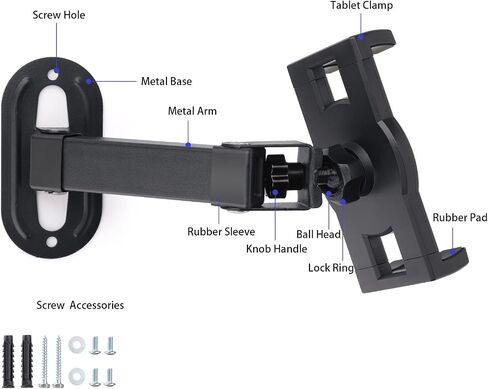 Mippko Tablet Wall Mount Holder for 7~12.9 inch Tablets iPad/Nexus/LG G Pads/e-Reader/Switch, 360°Rotation Clamp 180°Flexible Adjustable Metal Arm Mount in Saudi Arabia