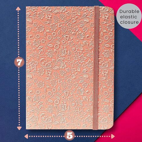دفتر يوميات مبطن بغطاء ورقي منقوش من LEATHER VILLAGE - مقاس 7 × 5 بوصات - 180 صفحة من ورق ناعم بوزن 90 جرامًا في المتر المربع - مذكرات ذات غلاف ناعم - غطاء بلون الخوخ in Kuwait