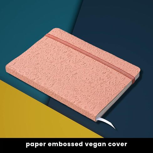 دفتر يوميات مبطن بغطاء ورقي منقوش من LEATHER VILLAGE - مقاس 7 × 5 بوصات - 180 صفحة من ورق ناعم بوزن 90 جرامًا في المتر المربع - مذكرات ذات غلاف ناعم - غطاء بلون الخوخ in Kuwait