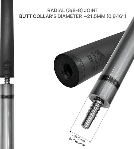 RHINO Nebula Pool Cue - رمادي فاتح (مفصل نصف قطري) - 12.8 مم، قطر الطرف 12.4 مم. استقامة. عمود من ألياف الكربون بنسبة 100% ومؤخرة مركبة، مستدقة احترافية in Saudi Arabia