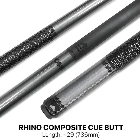 RHINO Nebula Pool Cue - رمادي فاتح (مفصل نصف قطري) - 12.8 مم، قطر الطرف 12.4 مم. استقامة. عمود من ألياف الكربون بنسبة 100% ومؤخرة مركبة، مستدقة احترافية in Saudi Arabia