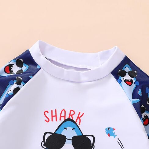 Happy Town Toddler Boys Swimsuits Trunk Rashguard Long Sleeve Swim Shirt Two Pieces Bathing Suits Surfing Suit Swimwear Beach Summer Outfits Clothes(Cool Shark with Sunglasses,18-24 Months) in Saudi Arabia