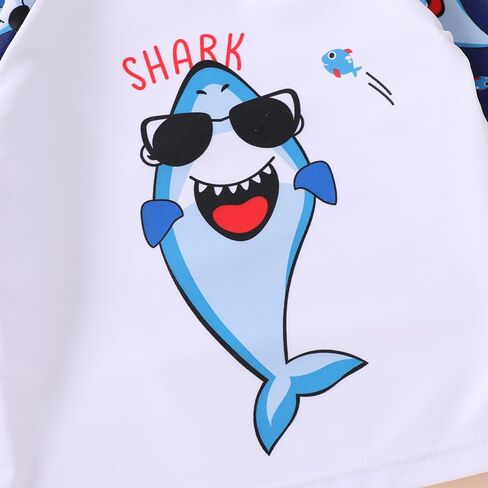 Happy Town Toddler Boys Swimsuits Trunk Rashguard Long Sleeve Swim Shirt Two Pieces Bathing Suits Surfing Suit Swimwear Beach Summer Outfits Clothes(Cool Shark with Sunglasses,18-24 Months) in Saudi Arabia