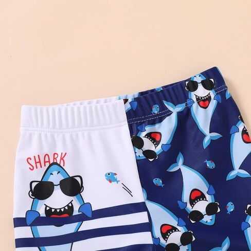 Happy Town Toddler Boys Swimsuits Trunk Rashguard Long Sleeve Swim Shirt Two Pieces Bathing Suits Surfing Suit Swimwear Beach Summer Outfits Clothes(Cool Shark with Sunglasses,18-24 Months) in Saudi Arabia