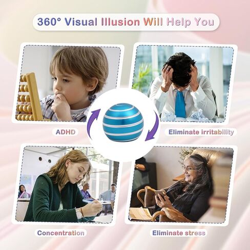 ألعاب مكتبية حركية، أدوات Chihimoer FidgetCool، مغازل تململ على سطح المكتب للبالغين 60 ثانية، ألعاب صغيرة ورائعة مع الوهم البصري لهدايا تخفيف التوتر باللون الأسود in Kuwait