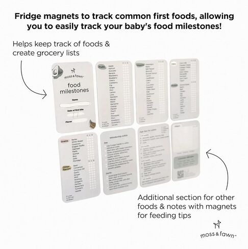 Moss and Fawn Food Milestone Fridge Magnet Set with Bonus Feeding Tips Magnets and Dry Erase Marker - Comprehensive Tracking, Baby Food Chart and Checklist in Saudi Arabia