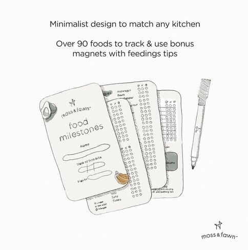 Moss and Fawn Food Milestone Fridge Magnet Set with Bonus Feeding Tips Magnets and Dry Erase Marker - Comprehensive Tracking, Baby Food Chart and Checklist in Saudi Arabia