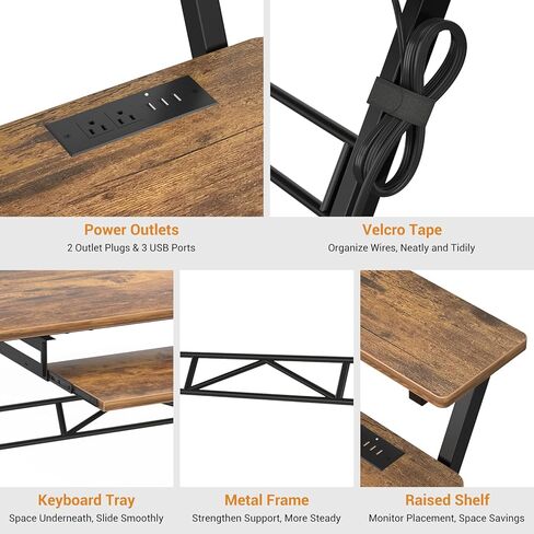 مكتب استوديو موسيقى AC-47 بوصة مزود بمنفذ طاقة، مكتب استوديو لإنتاج الموسيقى، مكتب استوديو تسجيل للمنتج، مكتب محطة عمل استوديو لتسجيل الموسيقى، صينية البيانو، حامل مرتفع، بني ريفي in Kuwait