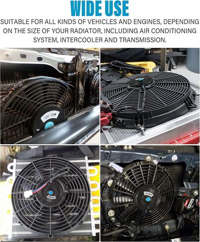 مجموعة تجميع مروحة تبريد الرادياتير الكهربائي من Zlirfy، مجموعة مراوح تبريد الرادياتير الكهربائية بمروحة رفيعة للسيارة، مروحة تبريد عالية الأداء مع حامل 12 فولت (أسود - 7 بوصة) in Kuwait