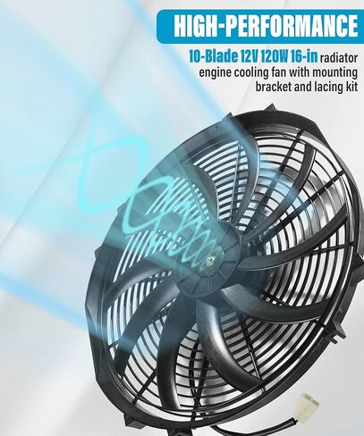 مجموعة تجميع مروحة تبريد الرادياتير الكهربائي من Zlirfy، مجموعة مراوح تبريد الرادياتير الكهربائية بمروحة رفيعة للسيارة، مروحة تبريد عالية الأداء مع حامل 12 فولت (أسود - 7 بوصة) in Kuwait