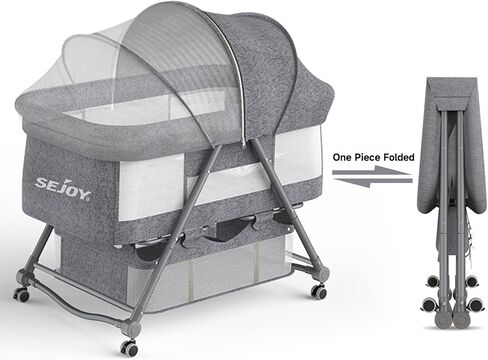 سرير أطفال للنوم بجانب السرير مع سلة تخزين كبيرة وشبكة، سرير أطفال لحديثي الولادة، سرير جانبي محمول للأطفال، سريع الطي وسهل الحمل، سرير داخلي وخارجي مع 4 عجلات صامتة in Kuwait