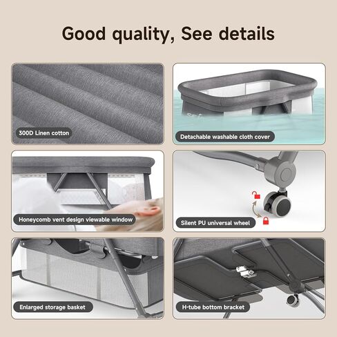 سرير أطفال للنوم بجانب السرير مع سلة تخزين كبيرة وشبكة، سرير أطفال لحديثي الولادة، سرير جانبي محمول للأطفال، سريع الطي وسهل الحمل، سرير داخلي وخارجي مع 4 عجلات صامتة in Kuwait