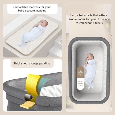 سرير أطفال للنوم بجانب السرير مع سلة تخزين كبيرة وشبكة، سرير أطفال لحديثي الولادة، سرير جانبي محمول للأطفال، سريع الطي وسهل الحمل، سرير داخلي وخارجي مع 4 عجلات صامتة in Kuwait