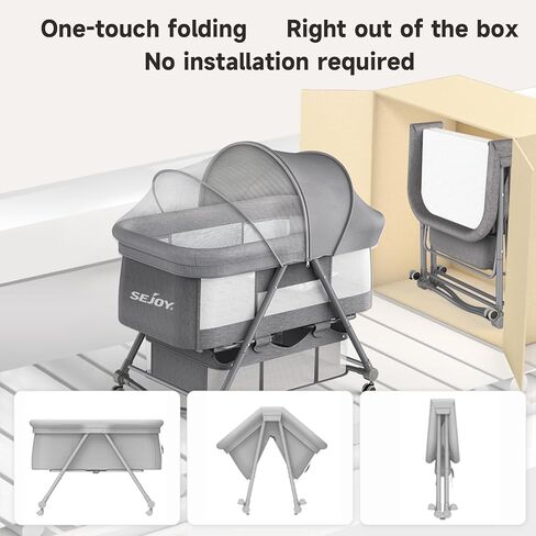 سرير أطفال للنوم بجانب السرير مع سلة تخزين كبيرة وشبكة، سرير أطفال لحديثي الولادة، سرير جانبي محمول للأطفال، سريع الطي وسهل الحمل، سرير داخلي وخارجي مع 4 عجلات صامتة in Kuwait
