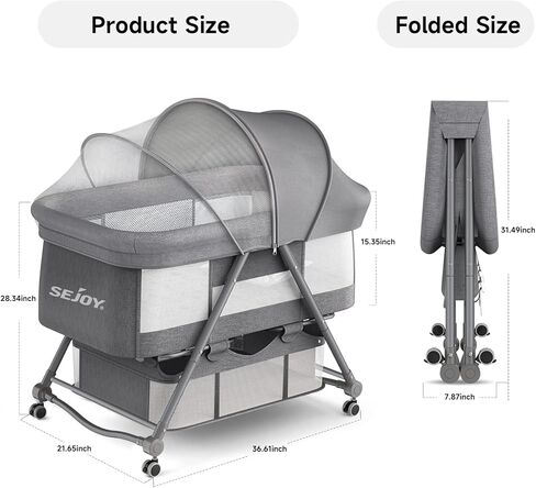 سرير أطفال للنوم بجانب السرير مع سلة تخزين كبيرة وشبكة، سرير أطفال لحديثي الولادة، سرير جانبي محمول للأطفال، سريع الطي وسهل الحمل، سرير داخلي وخارجي مع 4 عجلات صامتة in Kuwait