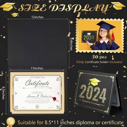 ReliThick 50 Pcs Graduation Certificate Holders Class of 2024 Diploma Holder Gold Graduation Foil Border for 8.5 x 11 Inch Letter Size Certificates, Cardstock, Document Papers in Saudi Arabia