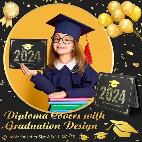 ReliThick 50 Pcs Graduation Certificate Holders Class of 2024 Diploma Holder Gold Graduation Foil Border for 8.5 x 11 Inch Letter Size Certificates, Cardstock, Document Papers in Saudi Arabia