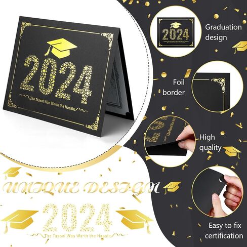 ReliThick 50 Pcs Graduation Certificate Holders Class of 2024 Diploma Holder Gold Graduation Foil Border for 8.5 x 11 Inch Letter Size Certificates, Cardstock, Document Papers in Saudi Arabia