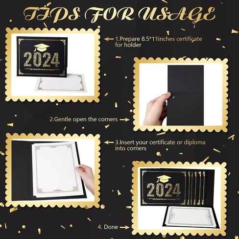 ReliThick 50 Pcs Graduation Certificate Holders Class of 2024 Diploma Holder Gold Graduation Foil Border for 8.5 x 11 Inch Letter Size Certificates, Cardstock, Document Papers in Saudi Arabia