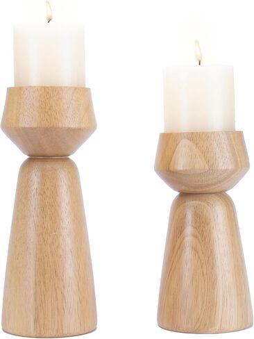 مجموعة حوامل شموع عمود خشبي مكونة من 2، حامل شموع خشبي كبير لديكورات الوشاح، قطع مركزية ريفية للطاولات، حامل شموع المزرعة الحديثة المزخرفة in Kuwait