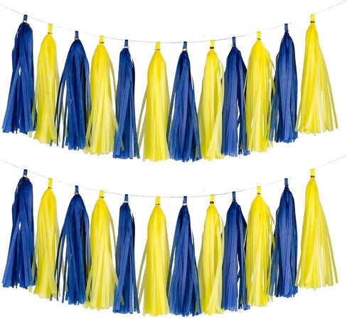 Aimto 20pcs Blue and Yellow Shiny Tassel Garland Banner Tissue Paper Tassels for Party Decorations in Saudi Arabia
