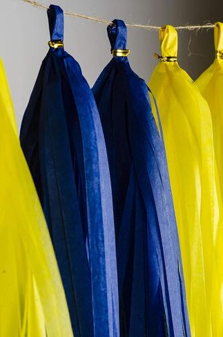 Aimto 20pcs Blue and Yellow Shiny Tassel Garland Banner Tissue Paper Tassels for Party Decorations in Saudi Arabia