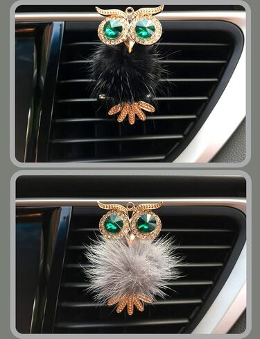 مشبك تنفيس موزع روائح السيارة، قطعتان معطر هواء للسيارة على شكل بومة، مشبك كريستالي رائع لتنفيس الهواء معطرات السيارة للنساء (أسود، رمادي) in Kuwait