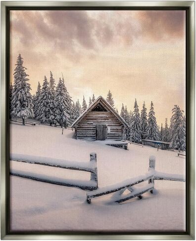 Stupell Industries Rural Winter Cabin Framed Floater Canvas Wall Art by Incado in Saudi Arabia