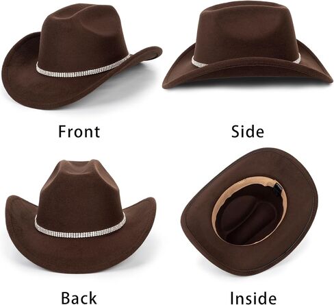 INOGIH Classic Black Western Felt Roll-Up-Brim Cowboy-Hat for Women Men - Bling Cowgirl-Hat Felt Fedora for Disco Parties in Saudi Arabia