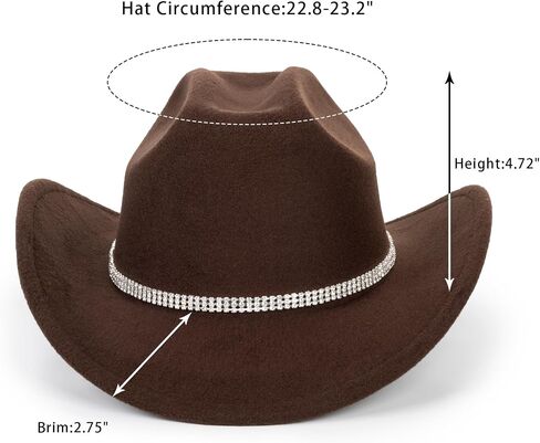 INOGIH Classic Black Western Felt Roll-Up-Brim Cowboy-Hat for Women Men - Bling Cowgirl-Hat Felt Fedora for Disco Parties in Saudi Arabia