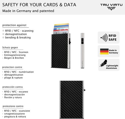 Tru Virtu® Card Holder Click & Slide I Credit Card Holder Wallet I Card-Holder-RFID-NFC-Protection I Aluminium Card-case I Card Storage I Slim Wallet (Carbon Fibre Black/SIL) in Saudi Arabia