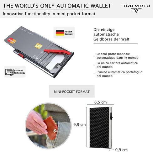 Tru Virtu® Card Holder Click & Slide I Credit Card Holder Wallet I Card-Holder-RFID-NFC-Protection I Aluminium Card-case I Card Storage I Slim Wallet (Carbon Fibre Black/SIL) in Saudi Arabia