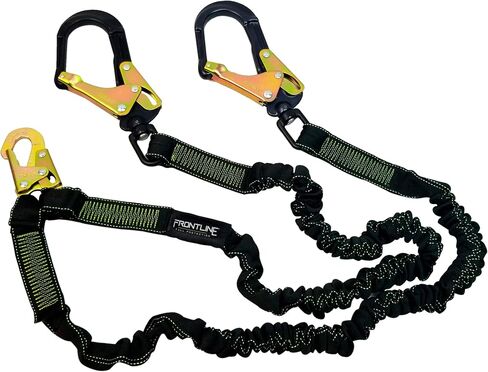 Frontline LIS62RA Elastic Double Leg 6' Lanyard with Aluminum Rebar Hooks | Twin Lanyard 1 Snap Hook and 2 Rebar Hook Ends | ANSI & OSHA Compliant Fall Protection | 6000 lbs. Min. Breaking Strength in Saudi Arabia