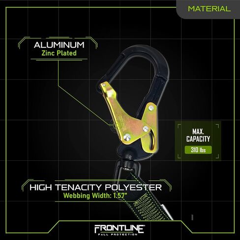 Frontline LIS62RA Elastic Double Leg 6' Lanyard with Aluminum Rebar Hooks | Twin Lanyard 1 Snap Hook and 2 Rebar Hook Ends | ANSI & OSHA Compliant Fall Protection | 6000 lbs. Min. Breaking Strength in Saudi Arabia