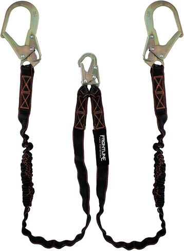 Frontline LIS62RA Elastic Double Leg 6' Lanyard with Aluminum Rebar Hooks | Twin Lanyard 1 Snap Hook and 2 Rebar Hook Ends | ANSI & OSHA Compliant Fall Protection | 6000 lbs. Min. Breaking Strength in Saudi Arabia