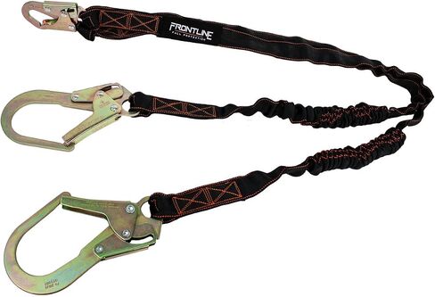 Frontline LIS62RA Elastic Double Leg 6' Lanyard with Aluminum Rebar Hooks | Twin Lanyard 1 Snap Hook and 2 Rebar Hook Ends | ANSI & OSHA Compliant Fall Protection | 6000 lbs. Min. Breaking Strength in Saudi Arabia