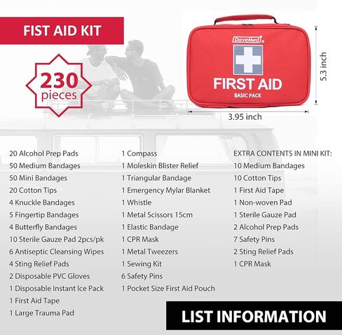 DAVEMED First Aid Kit,230Pieces 1st Aid Kit+Extra Mini First Aid Kit for Home,Travel,Backpacking,Car,Hiking,Camping,Hunting,Office,Sports & Outdoor in Saudi Arabia