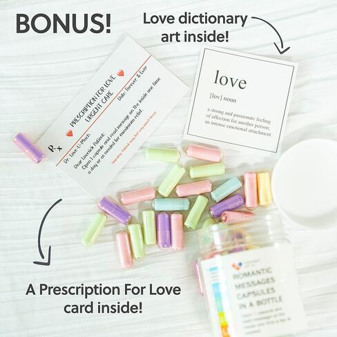 رسالة بأحرف كبسولة في زجاجة - هدايا للأزواج، ملاحظات حب له أو لها، هدية رومانسية رائعة لصديقتك وصديقها - تتضمن 50 قطعة من رسائل حبوب الحب المكتوبة في زجاجة in Kuwait