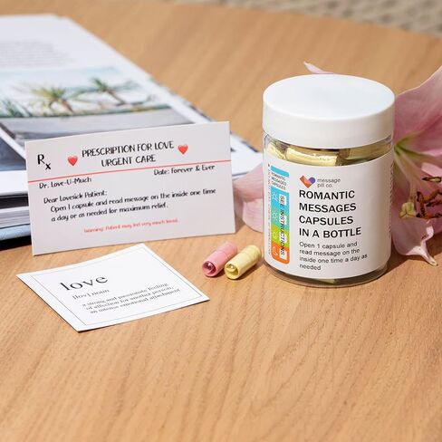 رسالة بأحرف كبسولة في زجاجة - هدايا للأزواج، ملاحظات حب له أو لها، هدية رومانسية رائعة لصديقتك وصديقها - تتضمن 50 قطعة من رسائل حبوب الحب المكتوبة في زجاجة in Kuwait