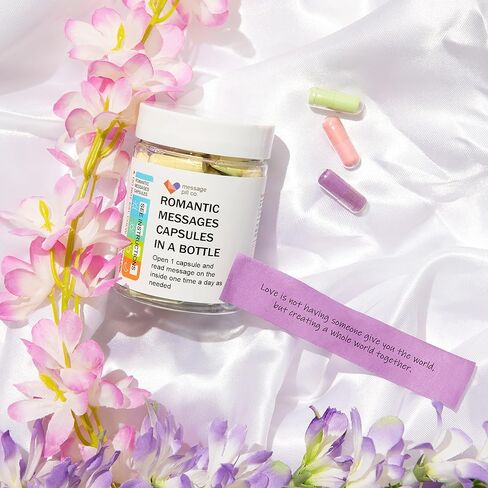 رسالة بأحرف كبسولة في زجاجة - هدايا للأزواج، ملاحظات حب له أو لها، هدية رومانسية رائعة لصديقتك وصديقها - تتضمن 50 قطعة من رسائل حبوب الحب المكتوبة في زجاجة in Kuwait