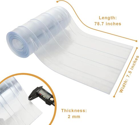 Vinyl Curtain-Door Replacement Strip,6.56' L x 7.5" W，2 mm Thick,Clear Plastic Strips Freezer Curtains,PVC Doggie Door Replacement Strips,Commercial for Warehouse Doors, Walk-in Freezers, Pet Doors in Saudi Arabia
