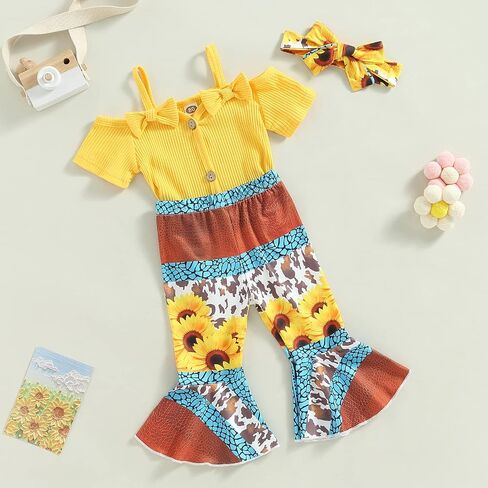 Mandizy Baby Bell قيعان فتاة ملابس الصيف قصيرة الأكمام رومبير مضلع متوهج السراويل عقال 3 6 12 18 شهرا وتتسابق in Saudi Arabia
