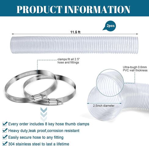 Yaocom 4 Inches 70 ft PVC Dust Collection Hose with Stainless Steel Hose Clamps Set Flexible Clear Vacuum Hose Puncture Resistant Fume Hose for Vacuums Cleaner Fume Dust Collection System in Saudi Arabia