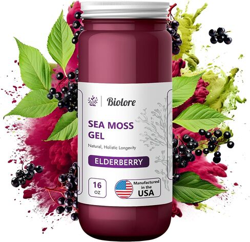 Biolore Sea Moss Gel Elderberry 16Oz Made in USA Supercharge Your Health Raw Wildcrafted Irish Seamoss - Essential Vitamins & Minerals - Antioxidant-Rich Vegan Superfood for Immune Support in Saudi Arabia