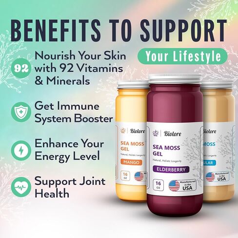 Biolore Sea Moss Gel Elderberry 16Oz Made in USA Supercharge Your Health Raw Wildcrafted Irish Seamoss - Essential Vitamins & Minerals - Antioxidant-Rich Vegan Superfood for Immune Support in Saudi Arabia