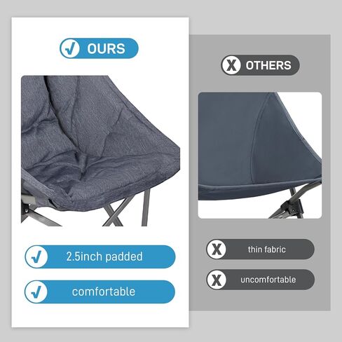 كراسي تخييم قابلة للطي من أي وقت مضى للبالغين مع ظهر مرتفع، كراسي سميكة مبطنة قابلة للطي، كرسي صحن القمر المحمول، كراسي حديقة مريحة قابلة للطي، كراسي طعام فاخرة، تدعم 250 رطلًا in Kuwait
