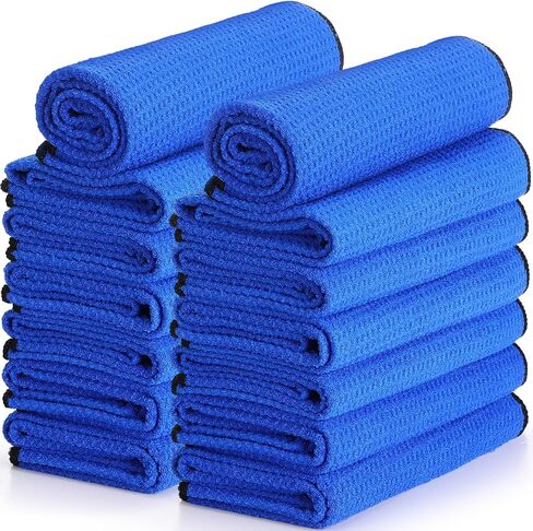SmoothNovelty 12 Pcs Car Drying Towels 16 x 24 Inch Microfiber Drying Towel with Soft Edges Car Microfiber Cleaning Cloth Lint Free Scratch Free Absorbent Microfiber Towels for Cars Detailing (Blue) in Saudi Arabia