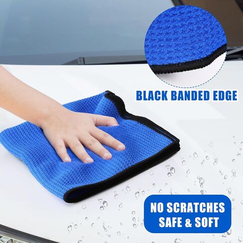 SmoothNovelty 12 Pcs Car Drying Towels 16 x 24 Inch Microfiber Drying Towel with Soft Edges Car Microfiber Cleaning Cloth Lint Free Scratch Free Absorbent Microfiber Towels for Cars Detailing (Blue) in Saudi Arabia