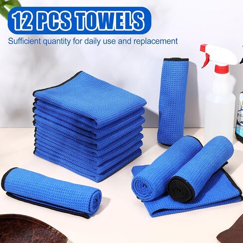 SmoothNovelty 12 Pcs Car Drying Towels 16 x 24 Inch Microfiber Drying Towel with Soft Edges Car Microfiber Cleaning Cloth Lint Free Scratch Free Absorbent Microfiber Towels for Cars Detailing (Blue) in Saudi Arabia