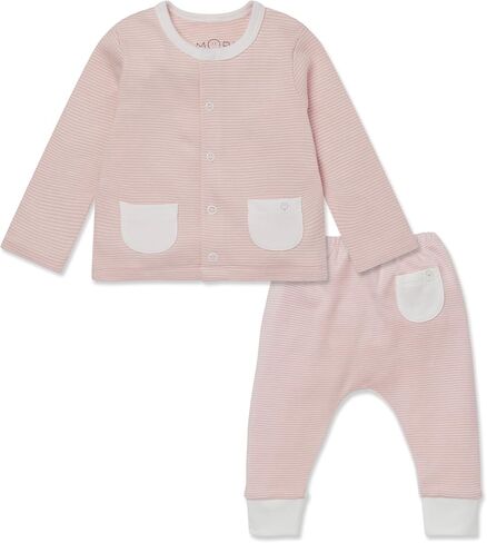 MORI Baby Yoga Pants & Cardigan Set in Blush Stripe - Comfort Unisex Trousers with Pockets and Easy Snap Closure - 3-6 Months in Saudi Arabia